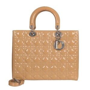 ♥️Dior Lady Dior Handbag Tan Patent Leather Satchel Leather ♥️
